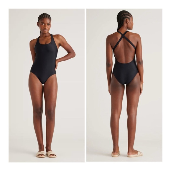 Quince Other - NEW Quince Women's Large Black Italian Cross-Back One-Piece Swimsuit UPF 50